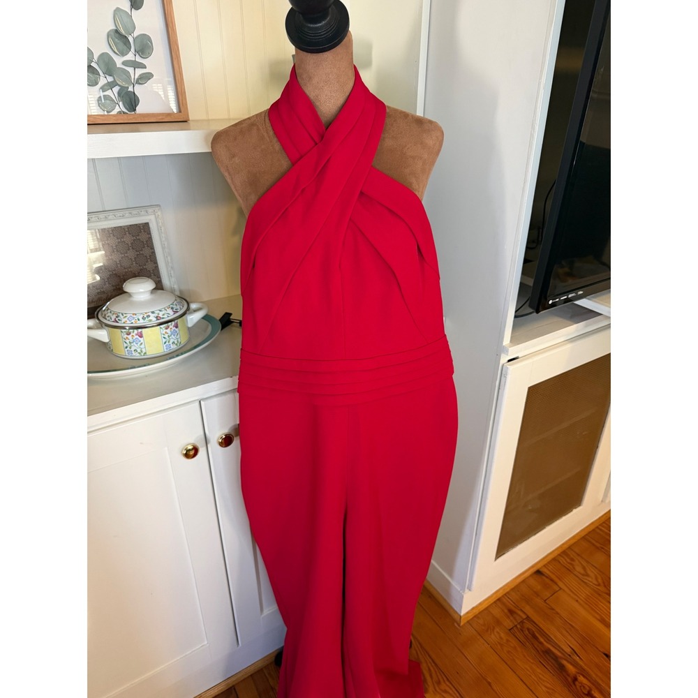 Adelyn Rae Cindy Halter Jumpsuit Rouge Red Wide Leg Size L F79B1520RGL